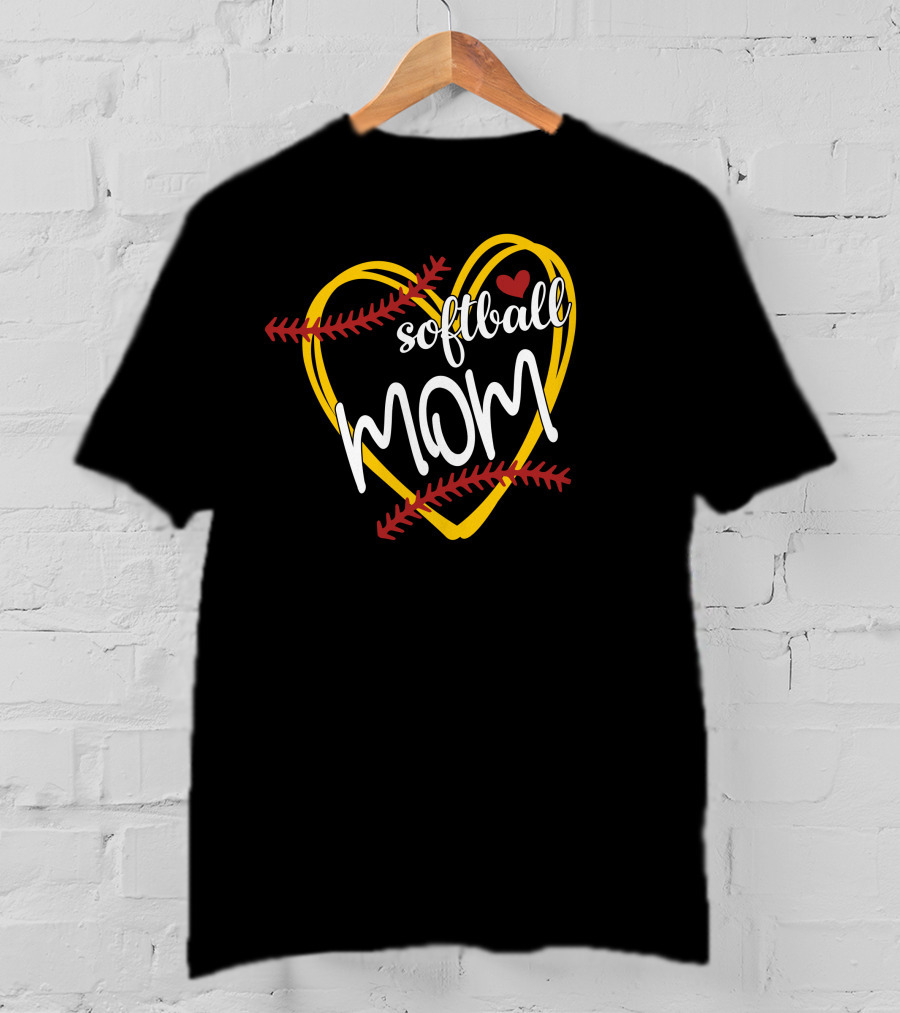 Softball Mom Heart Baseball Stitches T-Shirt