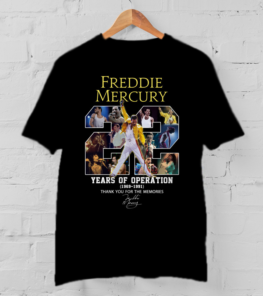 Freddie Mercury 22 Years Of Operation (1969-1991) Thank You For The Memories T-Shirt