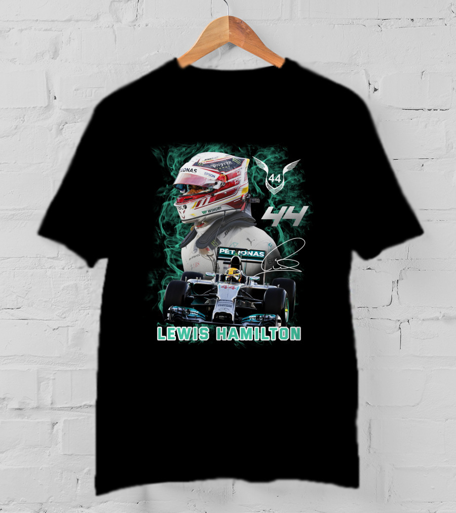 Lewis Hamilton 44 Mercedes Formula One Racing Helmet And Car Collaboration T-Shirt