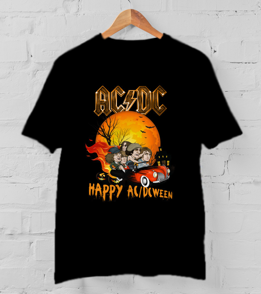 AC/DC Happy AC/DCween Halloween Theme Car And Moon Scene T-Shirt