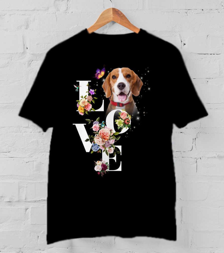 LOVE Beagle Floral Butterfly T-Shirt