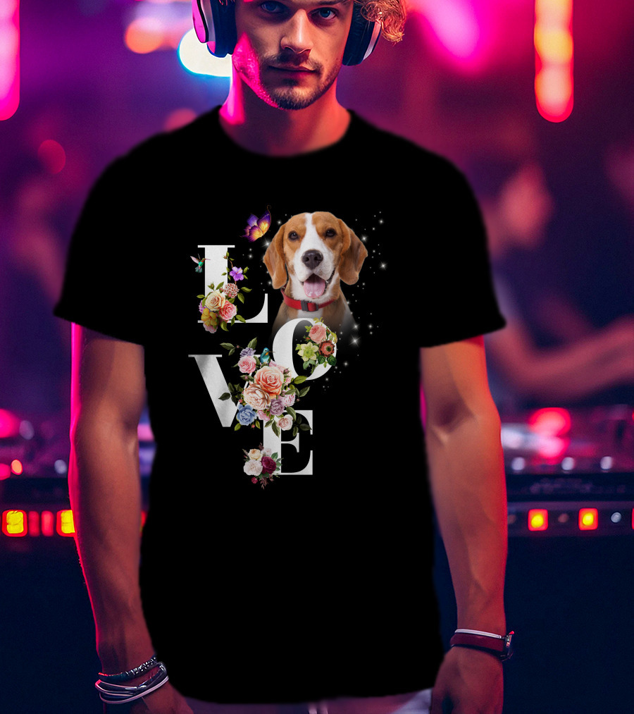 LOVE Beagle Floral Butterfly T-Shirt