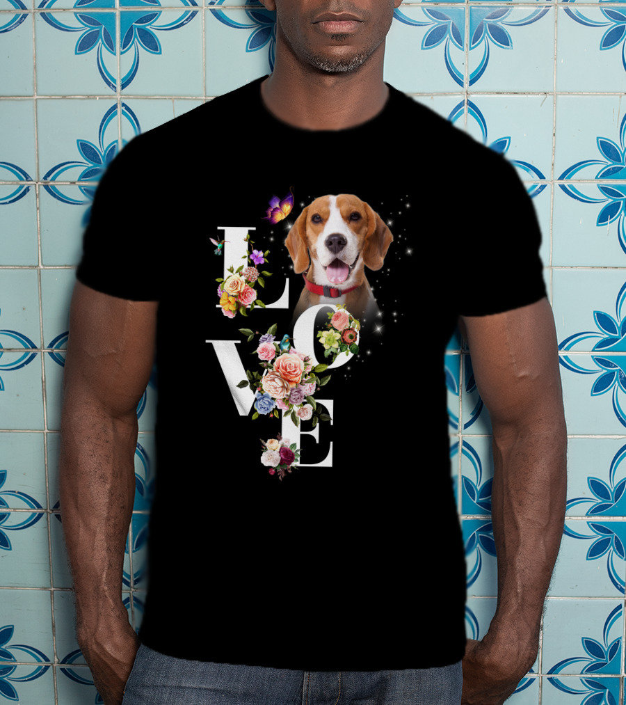 LOVE Beagle Floral Butterfly T-Shirt