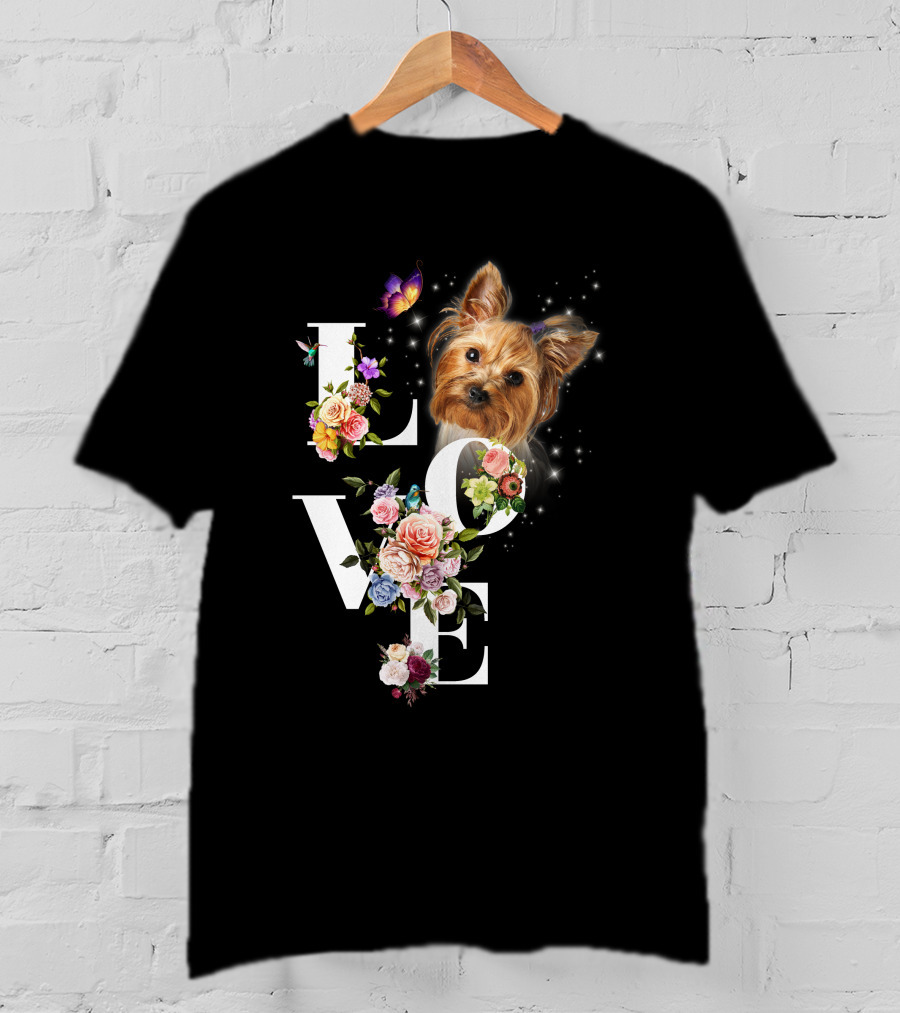 LOVE Yorkie Floral Butterfly T-Shirt