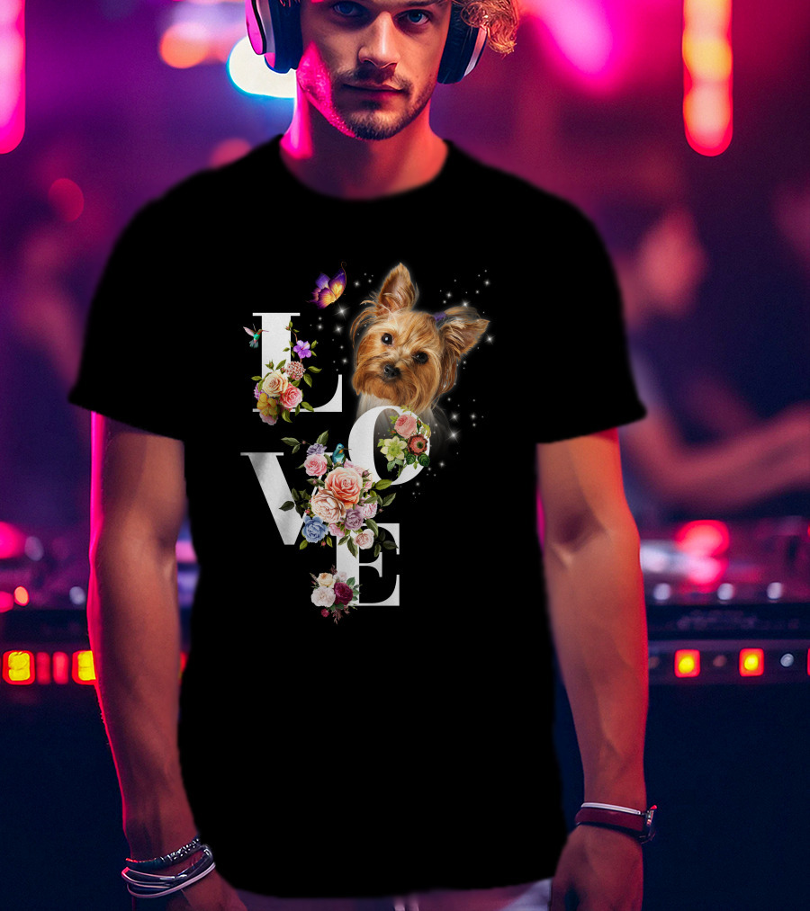 LOVE Yorkie Floral Butterfly T-Shirt