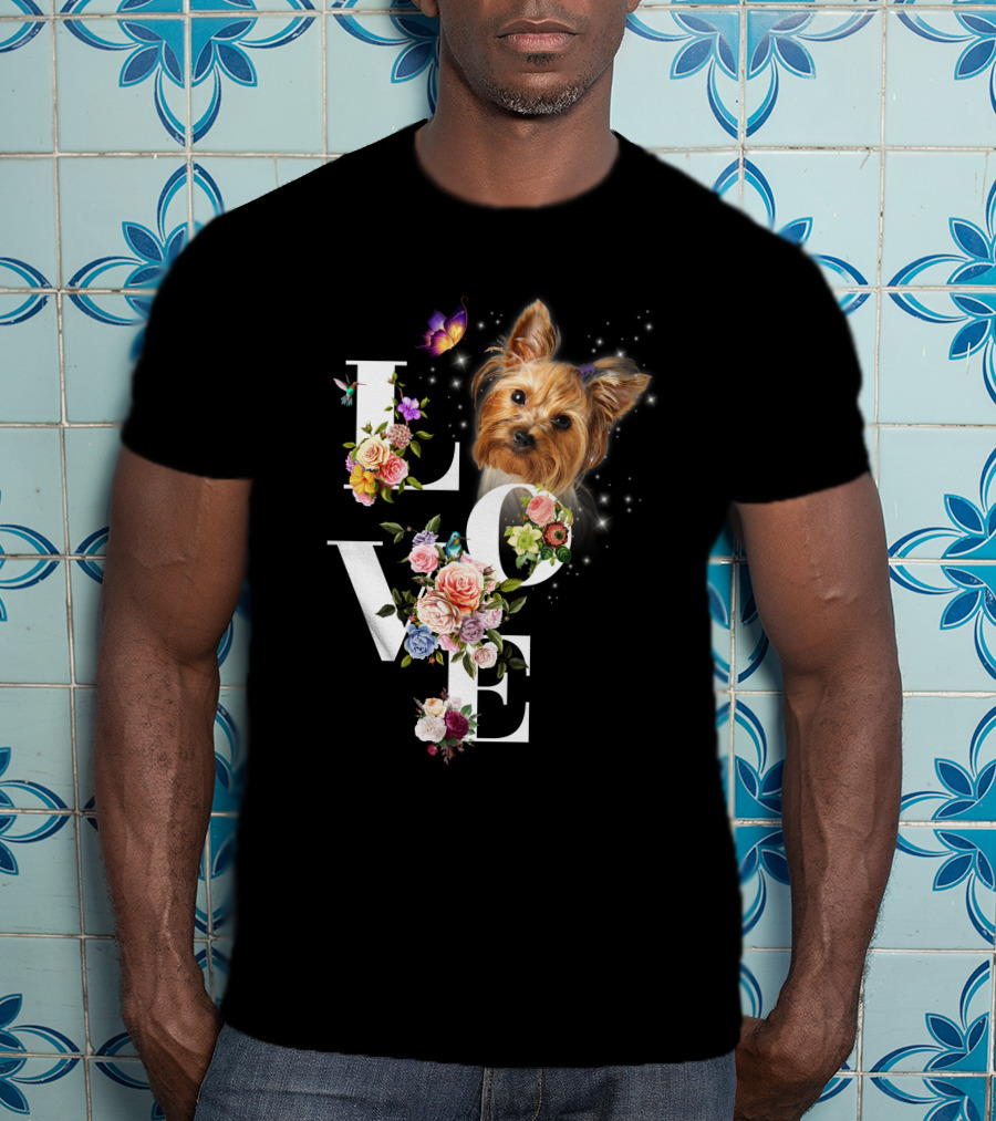 LOVE Yorkie Floral Butterfly T-Shirt