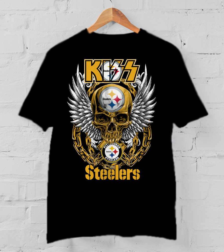 Kiss Nfl Pittsburgh Steelers Skull Wings Chains T-Shirt