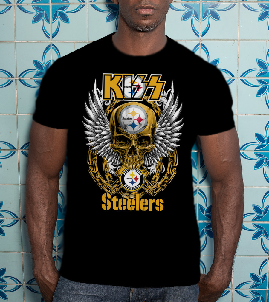 Kiss Nfl Pittsburgh Steelers Skull Wings Chains T-Shirt