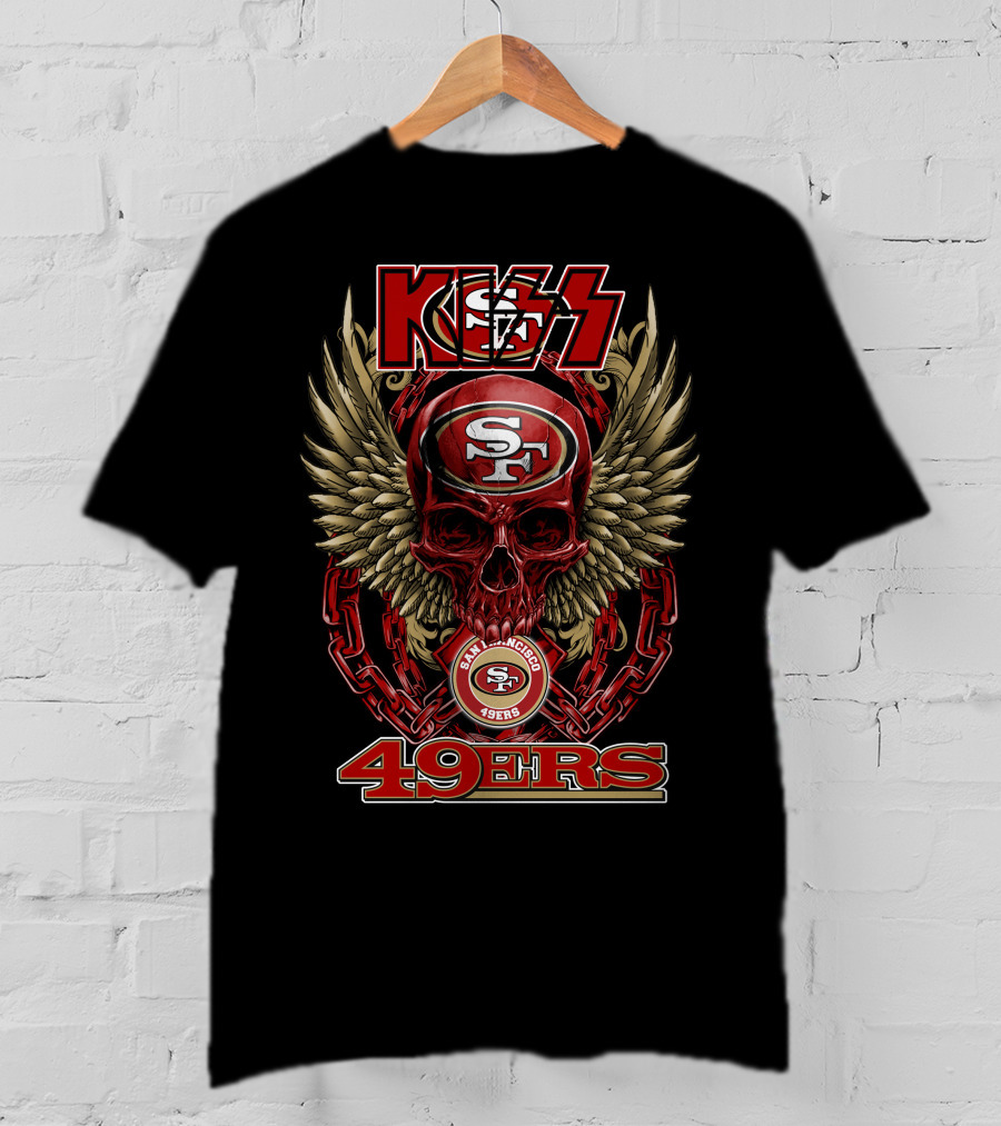 Kiss Nfl San Francisco 49ers Skull With Wings And Chains Football Theme T-Shirt