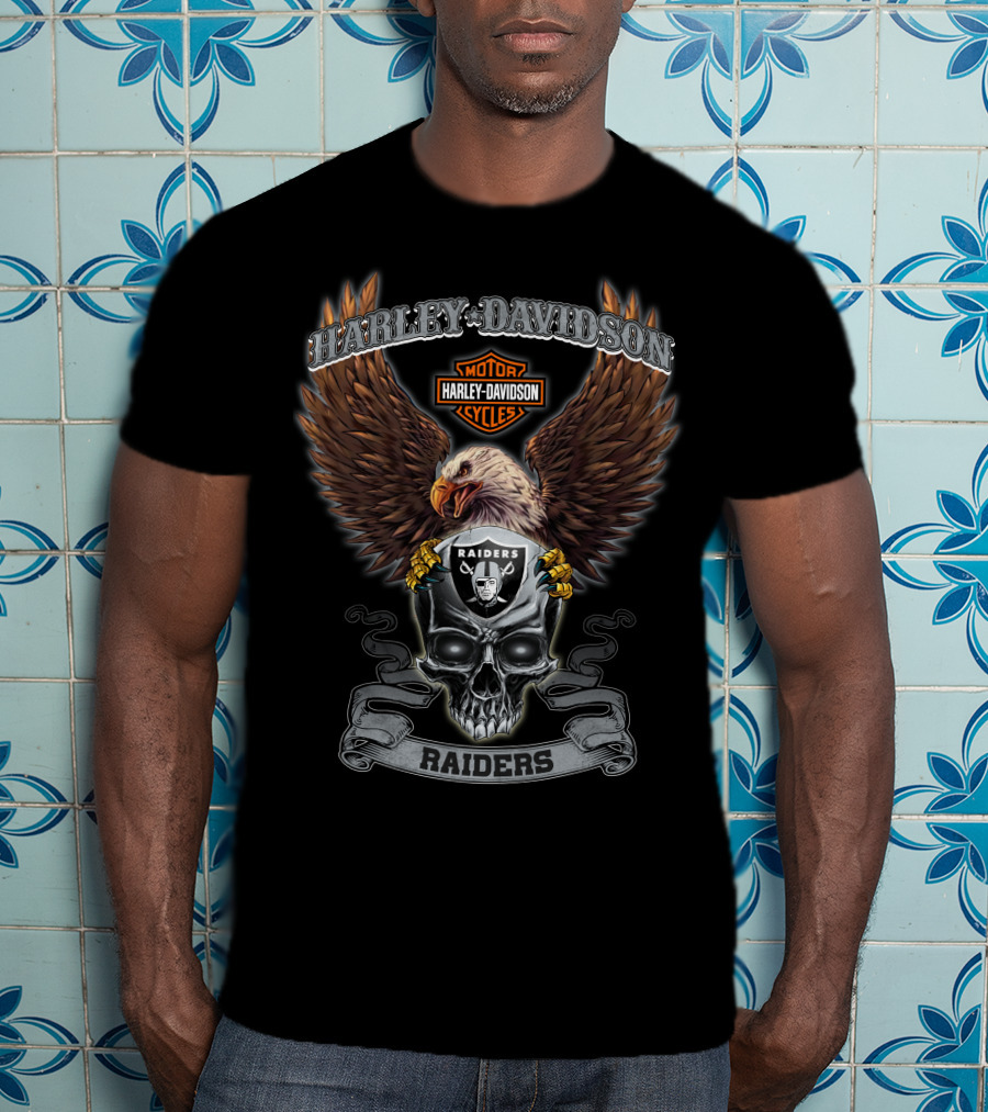 Harley Davidson Eagle Raiders Skull Badge Nfl Oakland Raiders T-Shirt