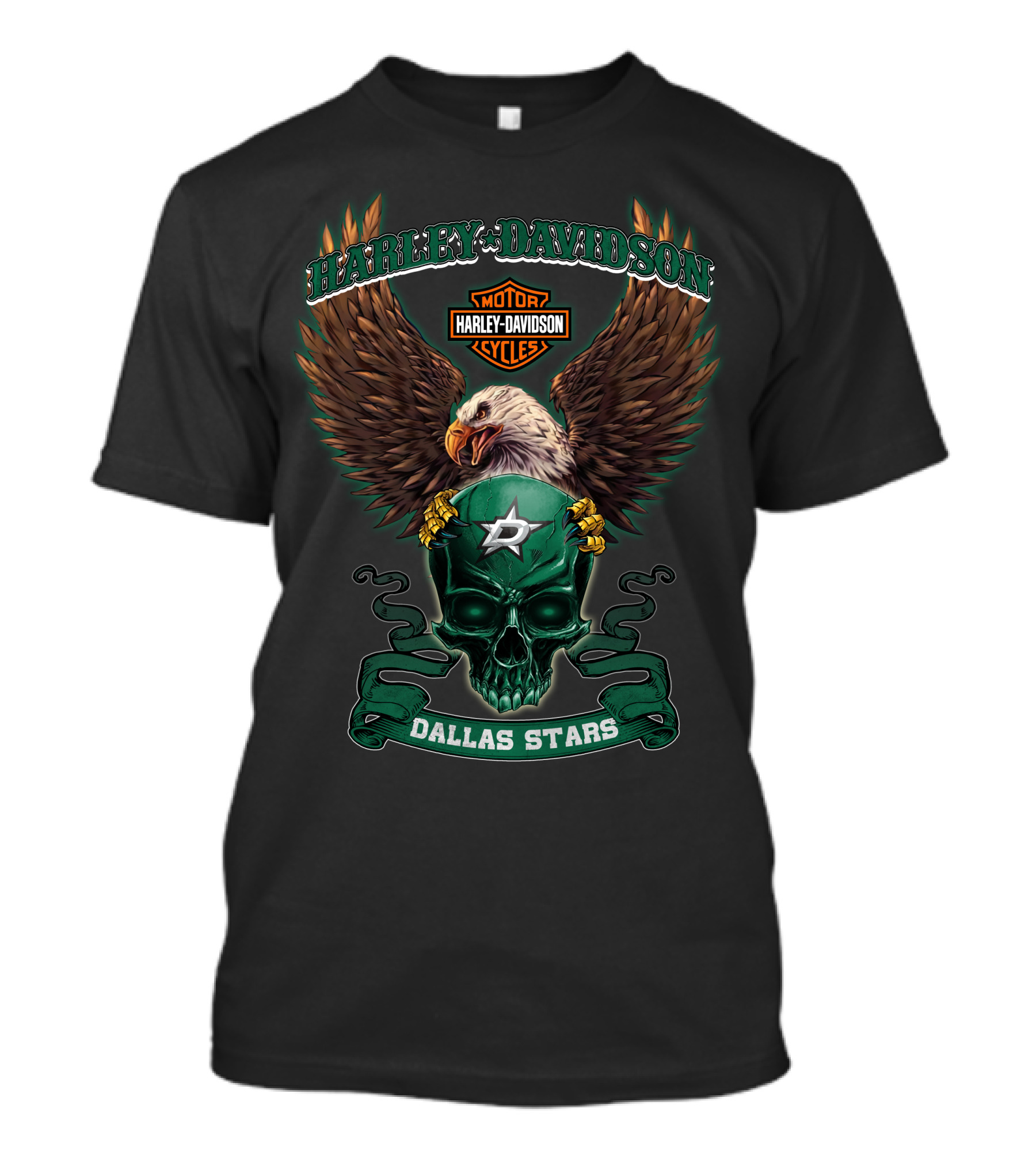 Harley Davidson Motor Cycles Eagle Skull Dallas Stars T-Shirt