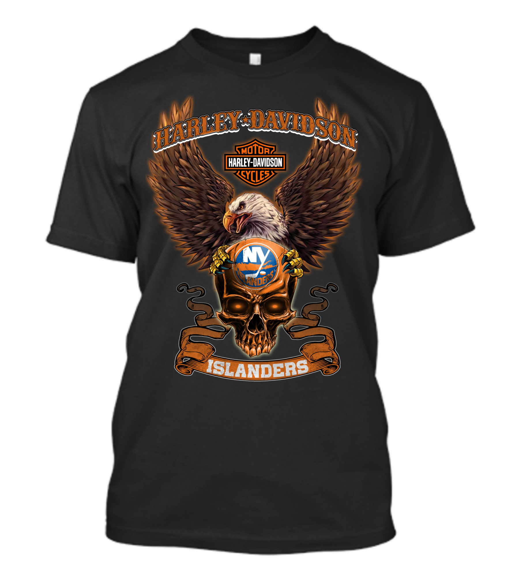 Harley Davidson Motor Cycles New York Islanders Eagle Skull T-Shirt
