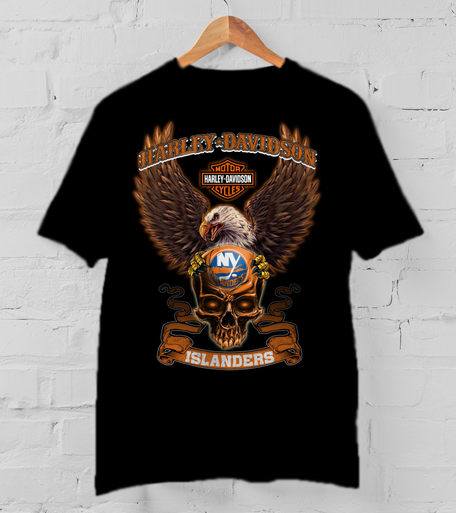 Harley Davidson Motor Cycles New York Islanders Eagle Skull T-Shirt