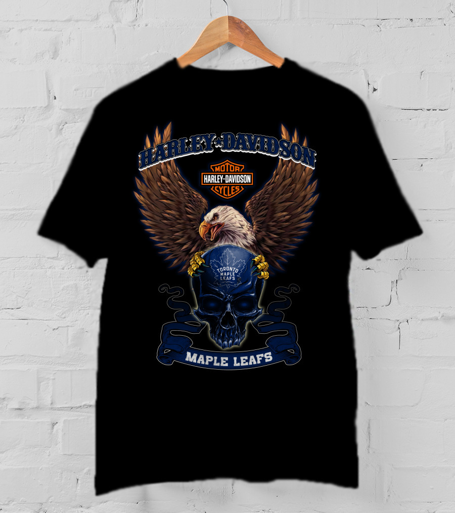 Harley Davidson Motor Cycles Toronto Maple Leafs Eagle Skull T-Shirt