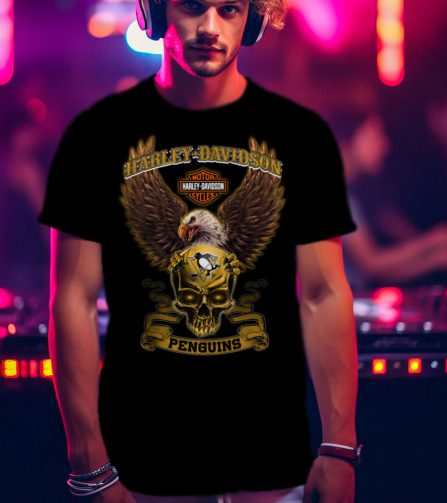 Harley Davidson Penguins Motor Cycles Nhl Pittsburgh Penguins T-Shirt