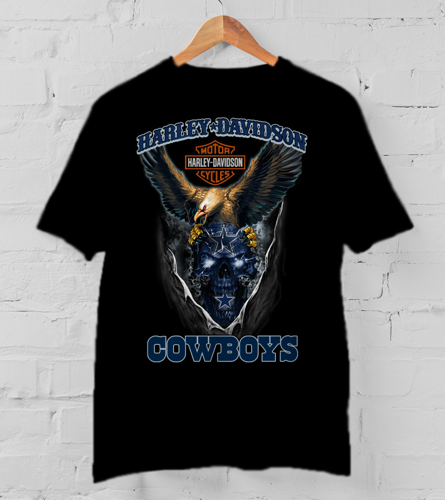 Harley Davidson Cowboys Motor Cycles Eagle Skull Star T-Shirt