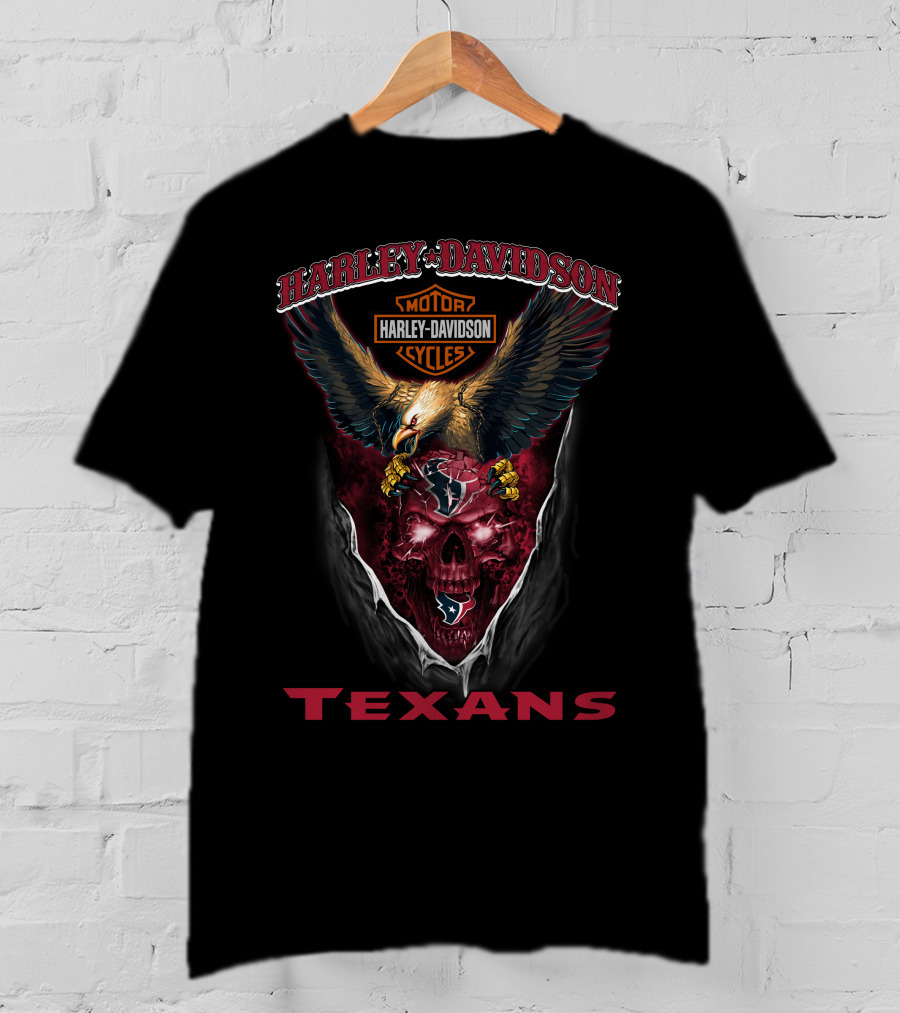 Harley Davidson Motor Cycles Eagle Skull Texans Houston Nfl T-Shirt