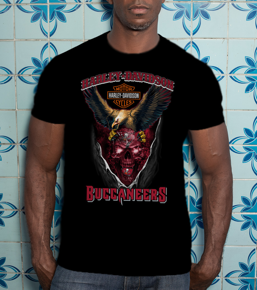 Harley Davidson Cycles Tampa Bay Buccaneers Eagle And Skull T-Shirt