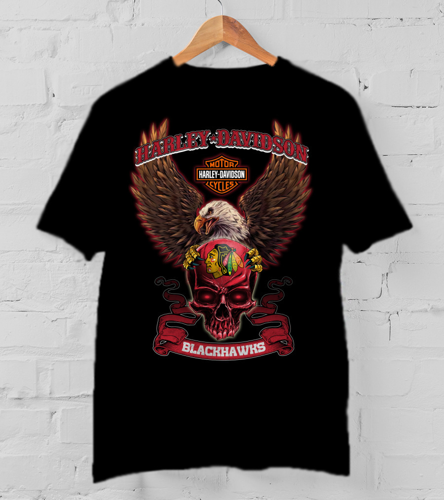 Harley Davidson Motorcycles Eagle Chicago Blackhawks T-Shirt