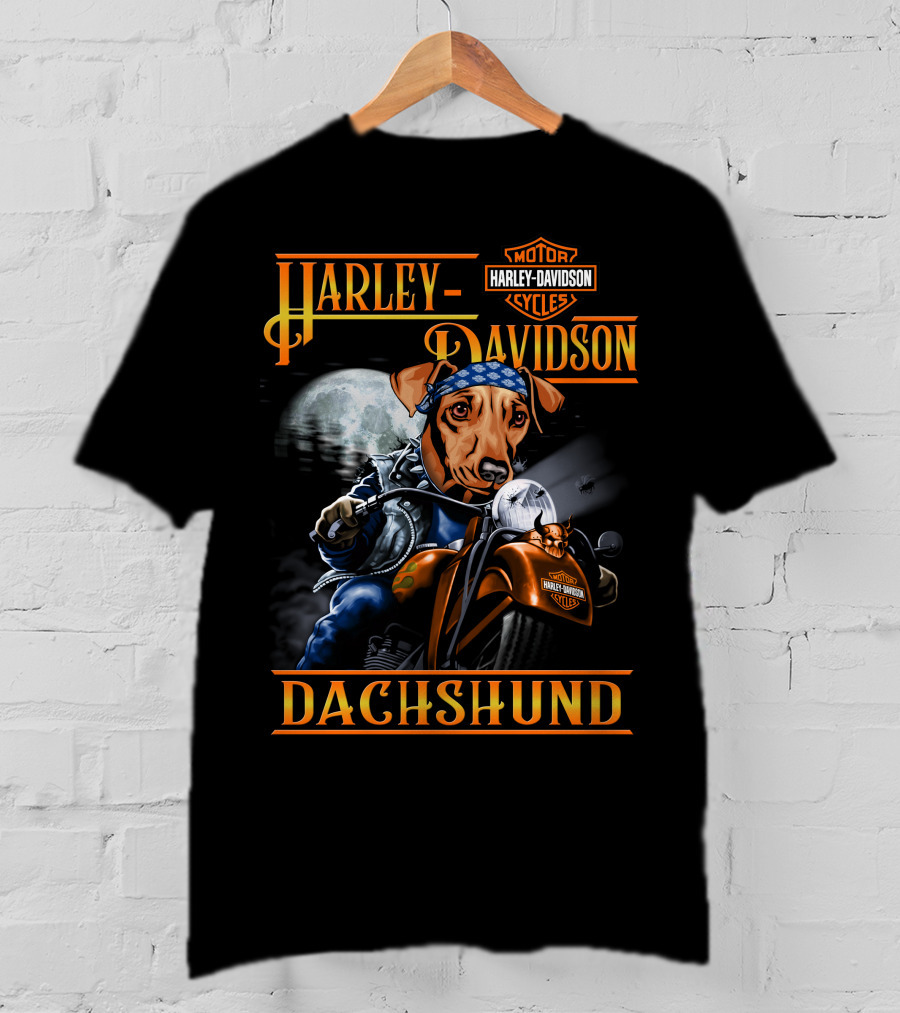 Harley Davidson Dachshund Motorcycle Rider Moon T-Shirt