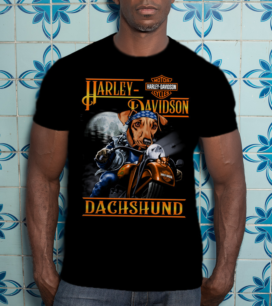Harley Davidson Dachshund Motorcycle Rider Moon T-Shirt