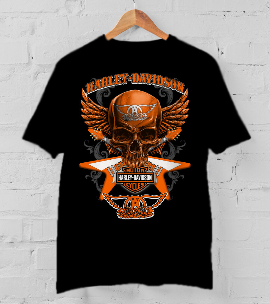 Harley Davidson Aerosmith Motorcycles Skull Wings Hd0304 T-Shirt