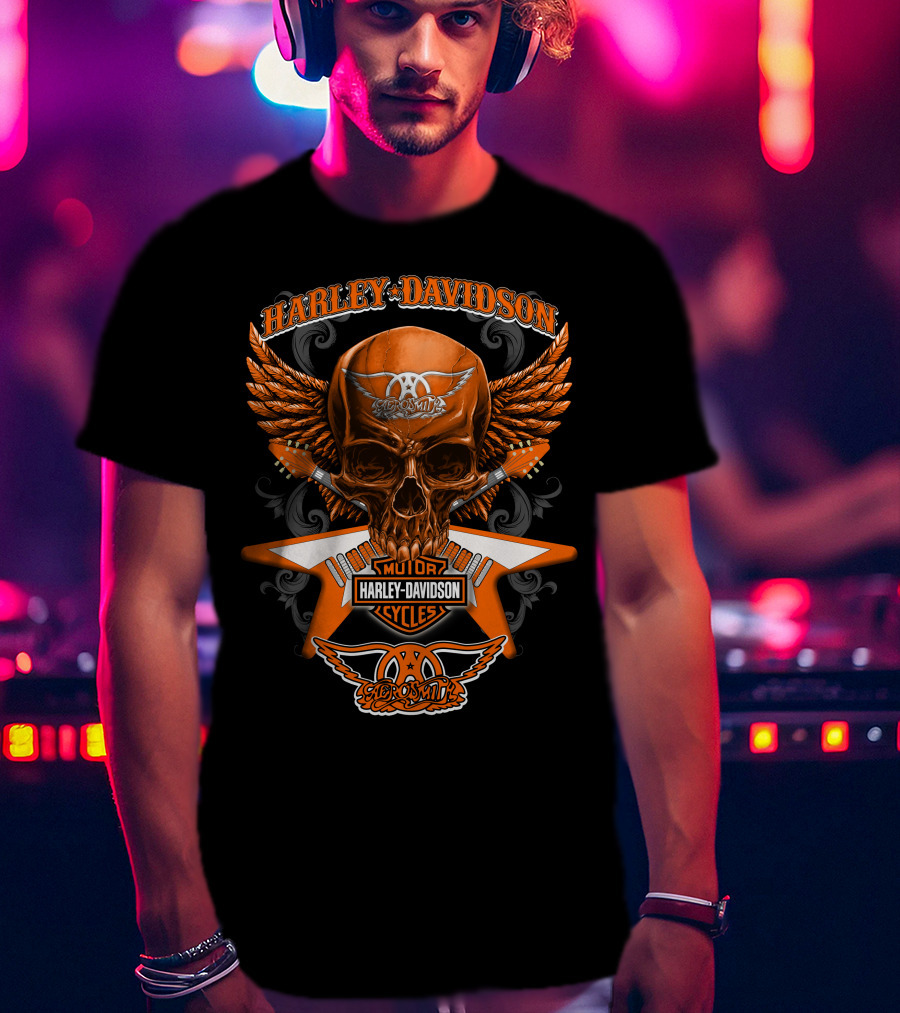 Harley Davidson Aerosmith Motorcycles Skull Wings Hd0304 T-Shirt
