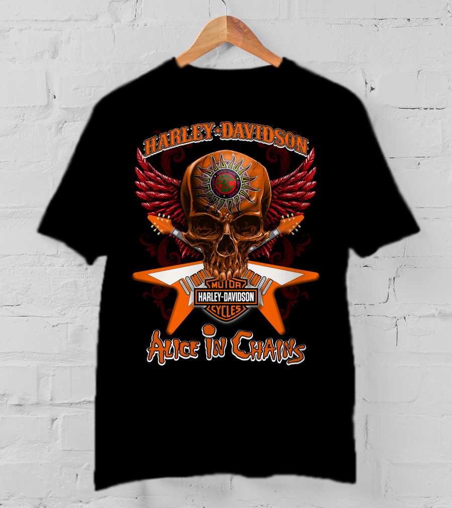 Harley Davidson Motor Cycles Skull Wings Alice In Chains T-Shirt
