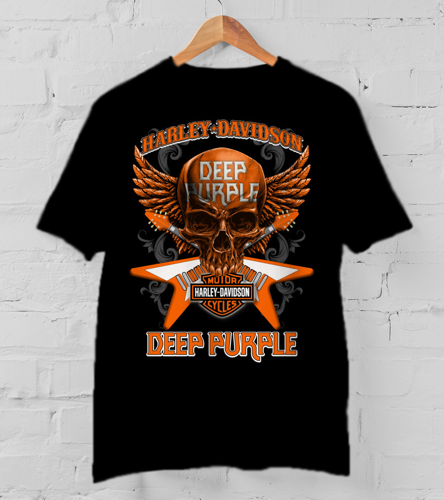 Harley Davidson Deep Purple Skull Motorcycles Wings T-Shirt