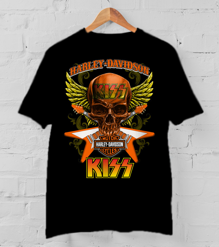 Harley Davidson Kiss Skull Wings Motorcycles Cycles T-Shirt