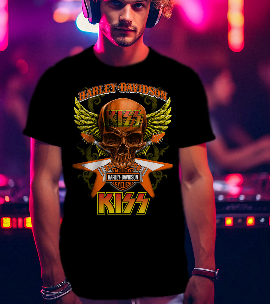 Harley Davidson Kiss Skull Wings Motorcycles Cycles T-Shirt