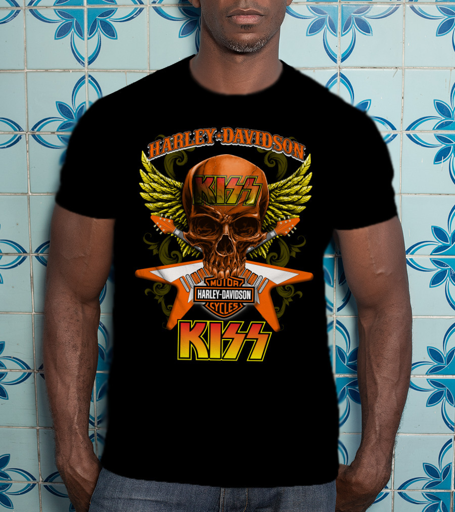 Harley Davidson Kiss Skull Wings Motorcycles Cycles T-Shirt