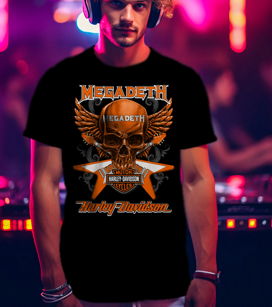 Megadeth Harley Davidson Motor Cycles Skull Wings T-Shirt