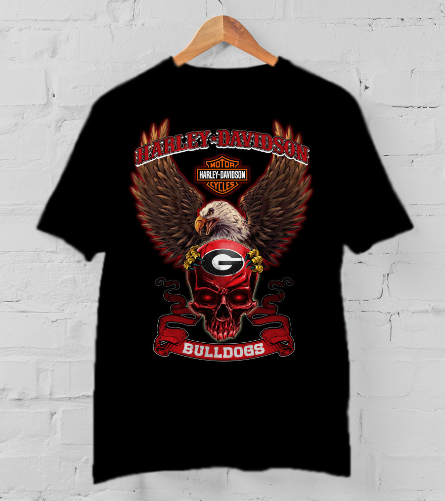Harley Davidson Bulldogs Georgia Bulldogs Eagle Skull T-Shirt