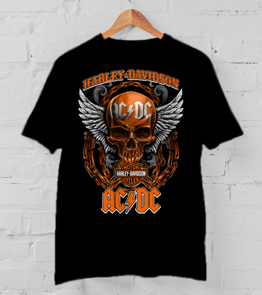 Harley Davidson Acdc Skull With Chains And Wings T-Shirt