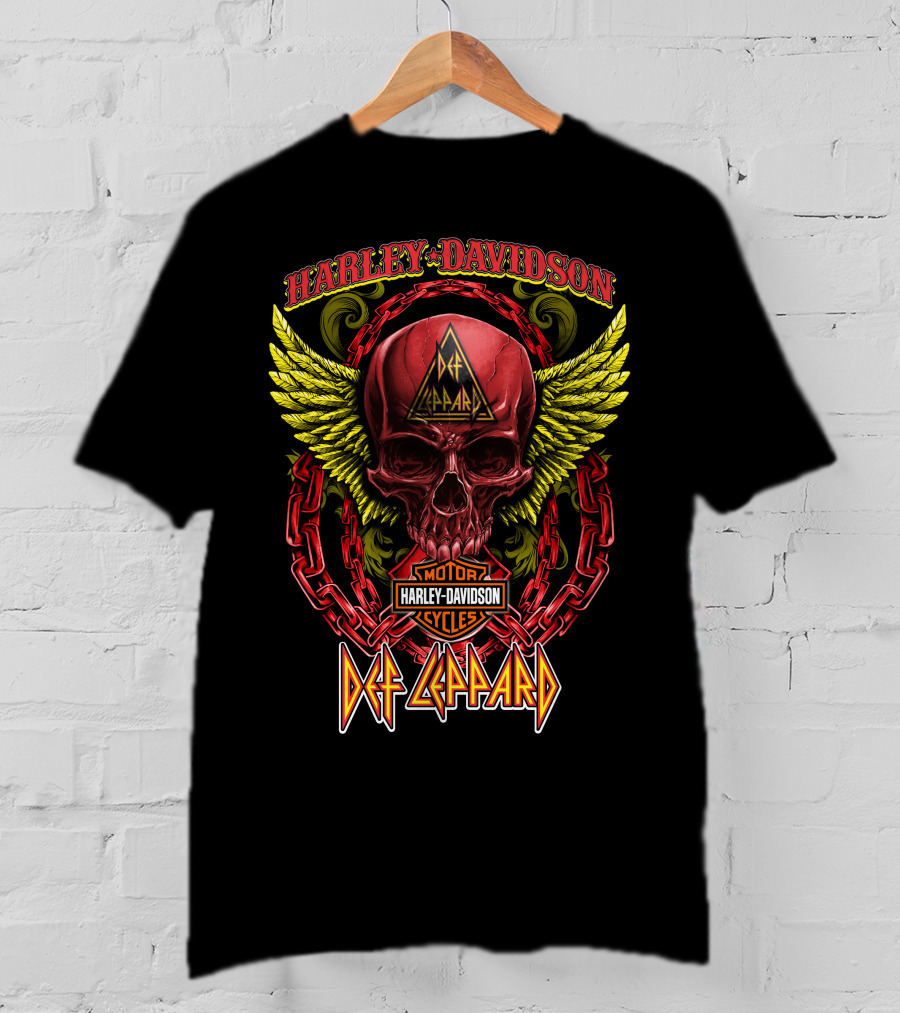 Harley Davidson Def Leppard Skull With Chains And Wings T-Shirt