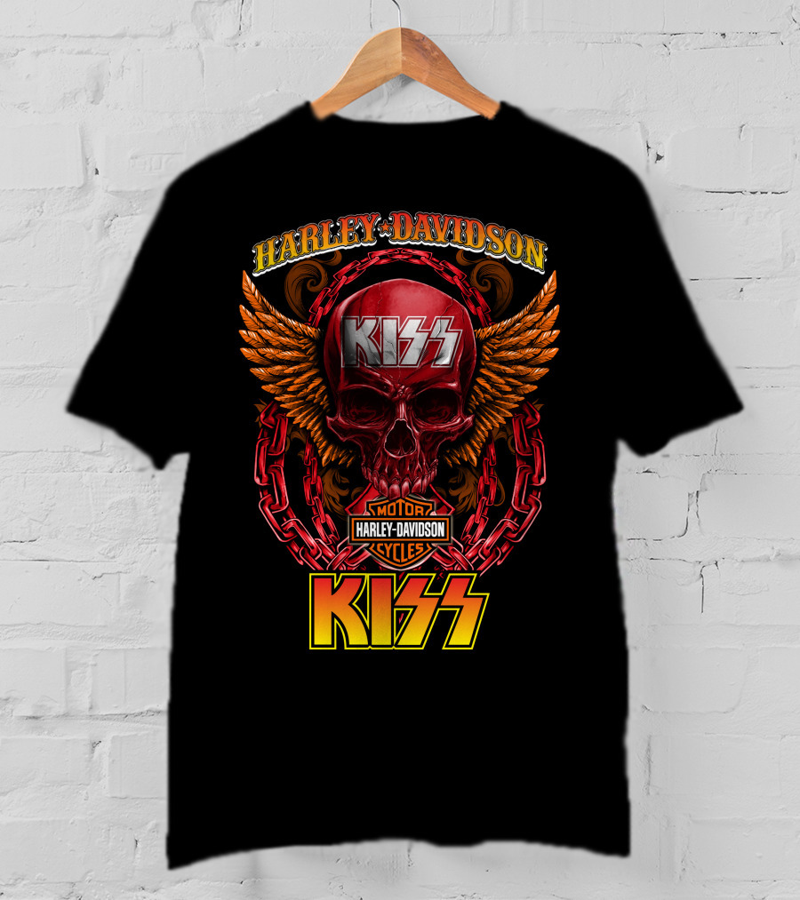 Harley Davidson Motorcycles Kiss Skull Wings Chains T-Shirt