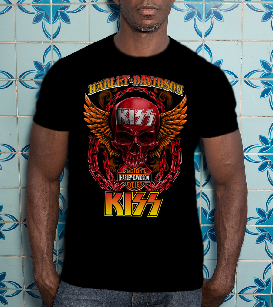 Harley Davidson Motorcycles Kiss Skull Wings Chains T-Shirt