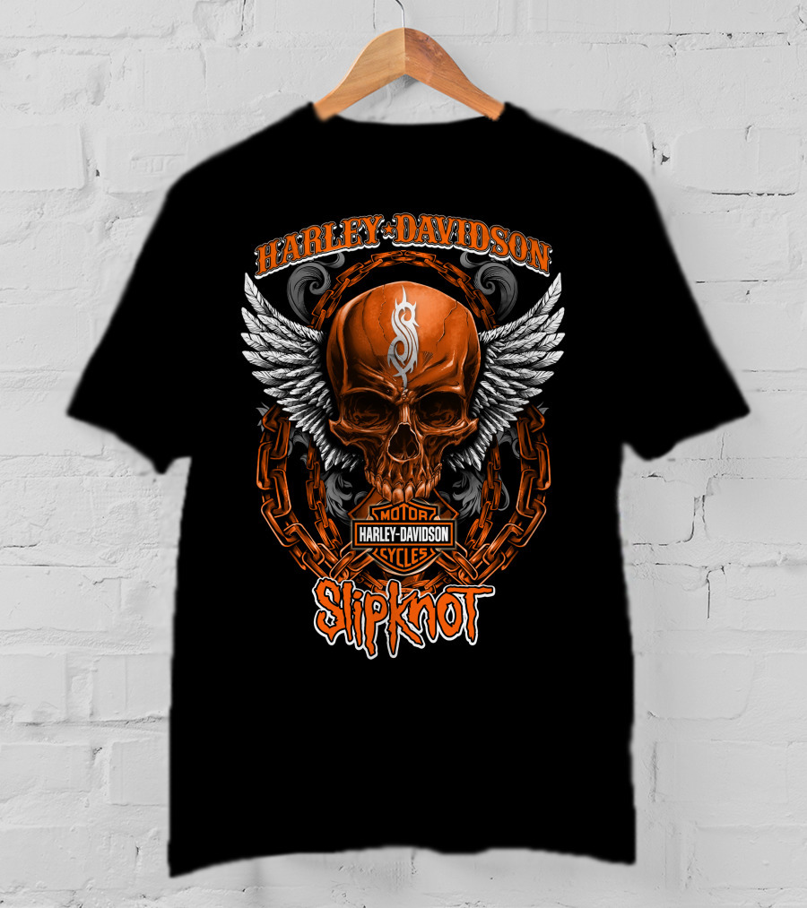 Harley Davidson Skull Wings Chains Slipknot Collaboration T-Shirt