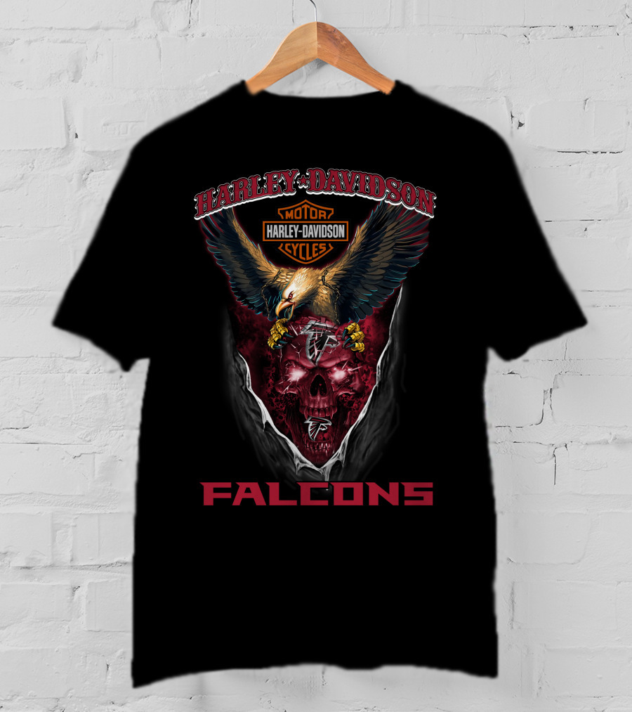 Harley Davidson Motor Cycles Atlanta Falcons Skull Eagle T-Shirt