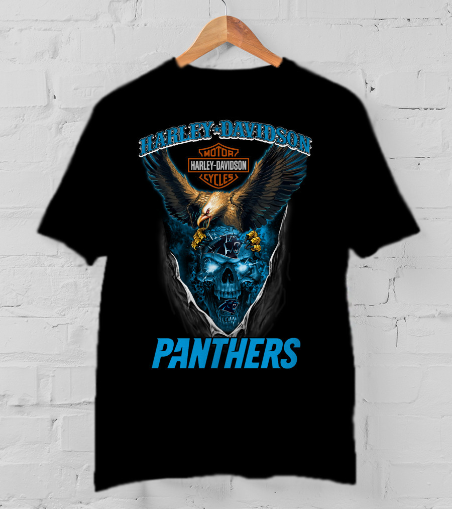 Harley Davidson Motor Cycles Eagle Skull Panthers T-Shirt