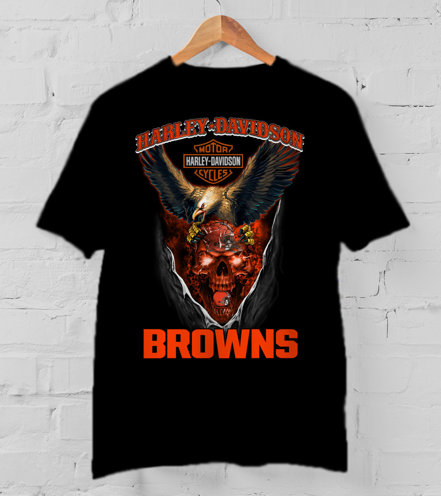 Harley Davidson Cleveland Browns Eagle Skulls Cycles T-Shirt