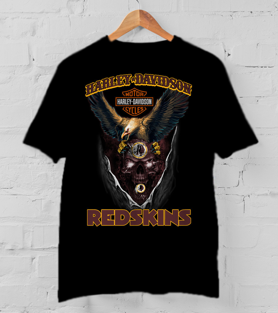 Harley Davidson Motor Cycles Eagle Skull Redskins T-Shirt