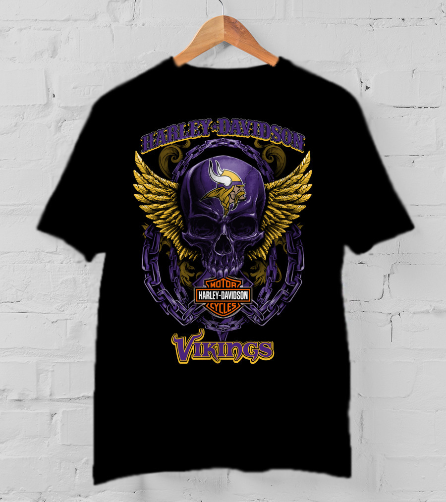 Harley Davidson Motorcycles Minnesota Vikings Skull T-Shirt