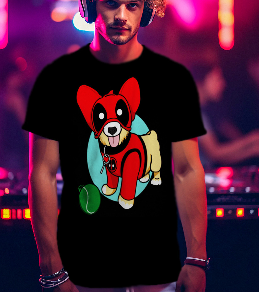 Corgi In Deadpool Costume With Tennis Ball T-Shirt