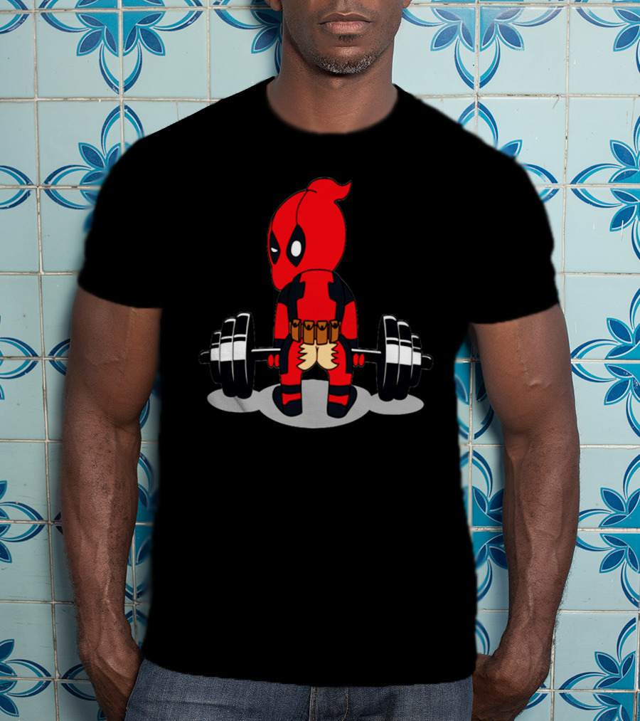 Deadpool Gym Weightlifting Humor Cartoon T-Shirt