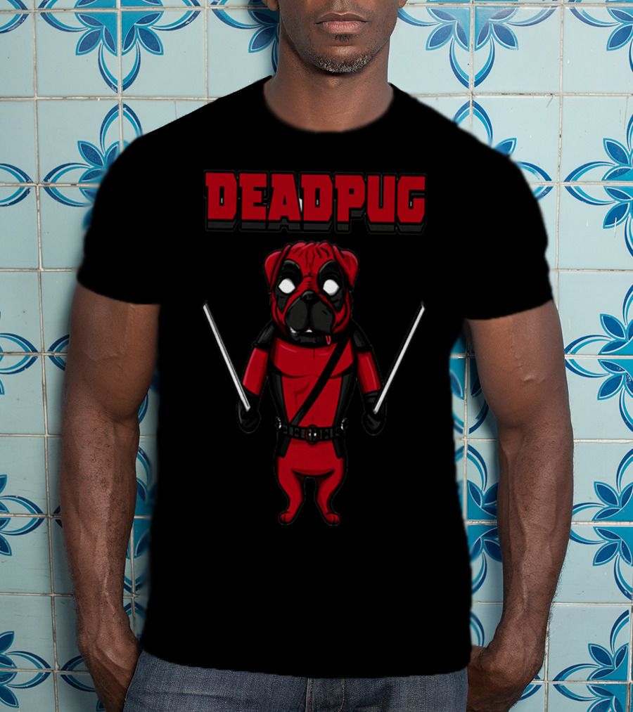 Deadpug Deadpool Pug Comic Parody With Swords T-Shirt