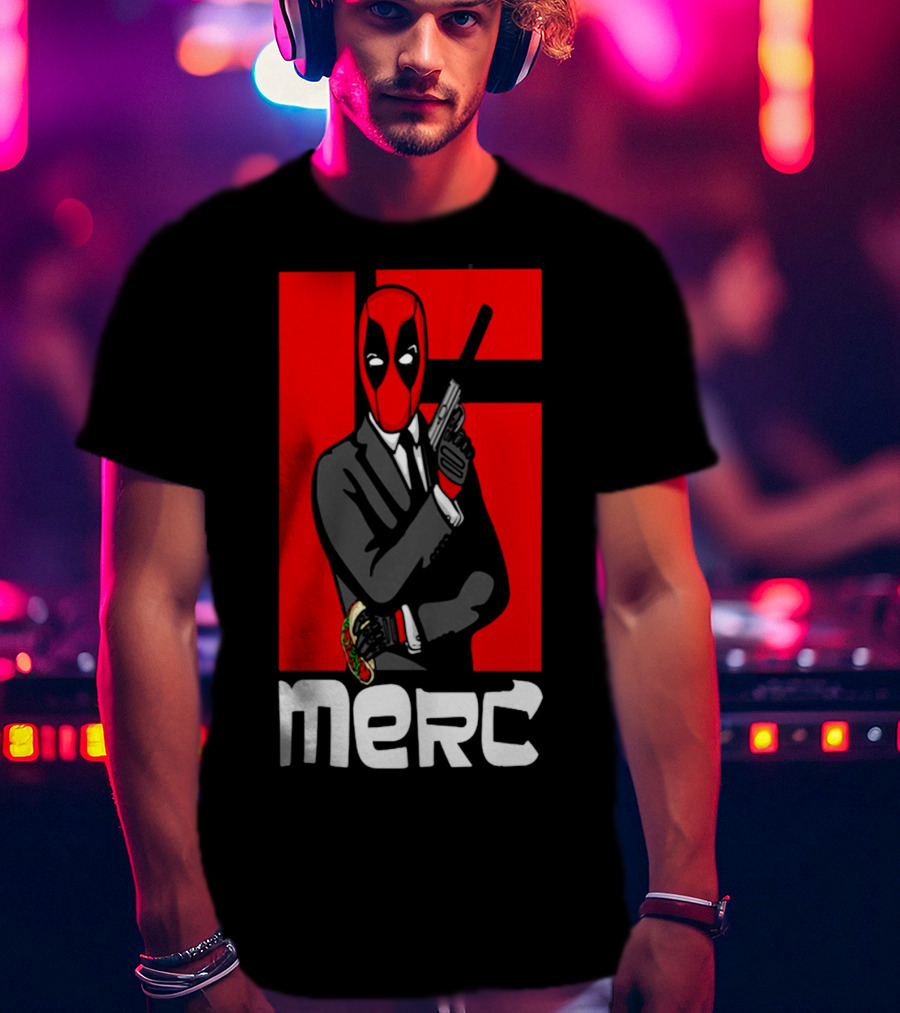 Deadpool Merc 007 Parody Graphic With Red Mask And Suit T-Shirt