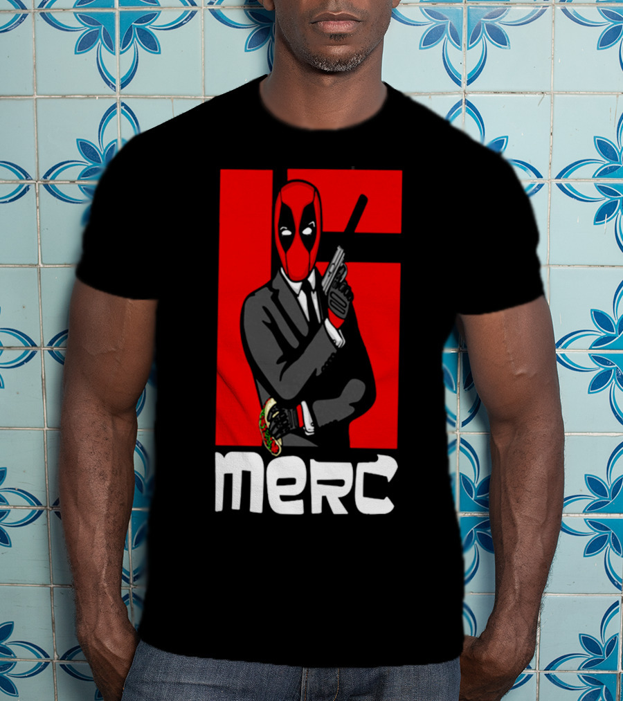 Deadpool Merc 007 Parody Graphic With Red Mask And Suit T-Shirt
