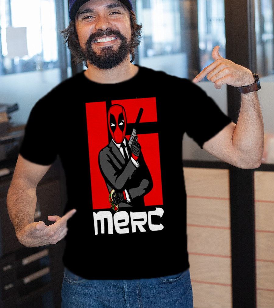 Deadpool Merc 007 Parody Graphic With Red Mask And Suit T-Shirt